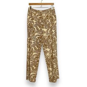 NWOT House Of Harlow 1960 Cream Tan Leaf Linen Blend Trouser Pants 10